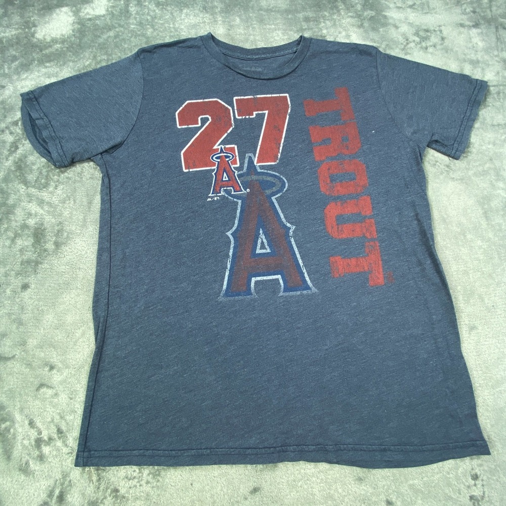 Anaheim Angels Mike Trout T Shirt Mens XL Blue #27 MLB Baseball Majestic Threads